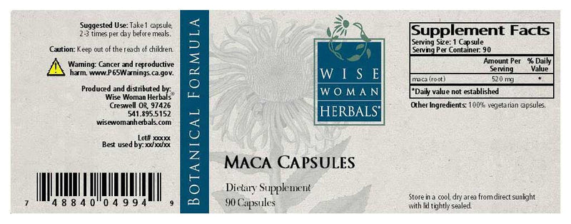 Wise Woman Herbals Maca Capsules Label