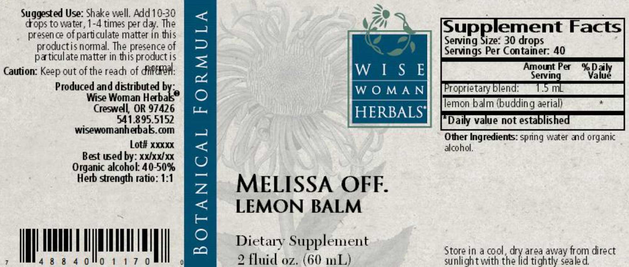 Wise Woman Herbals Melissa Officinalis Lemon Balm Label