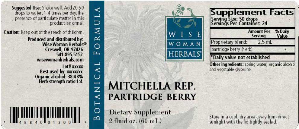 Wise Woman Herbals Mitchella Repense Partridge Berry Label