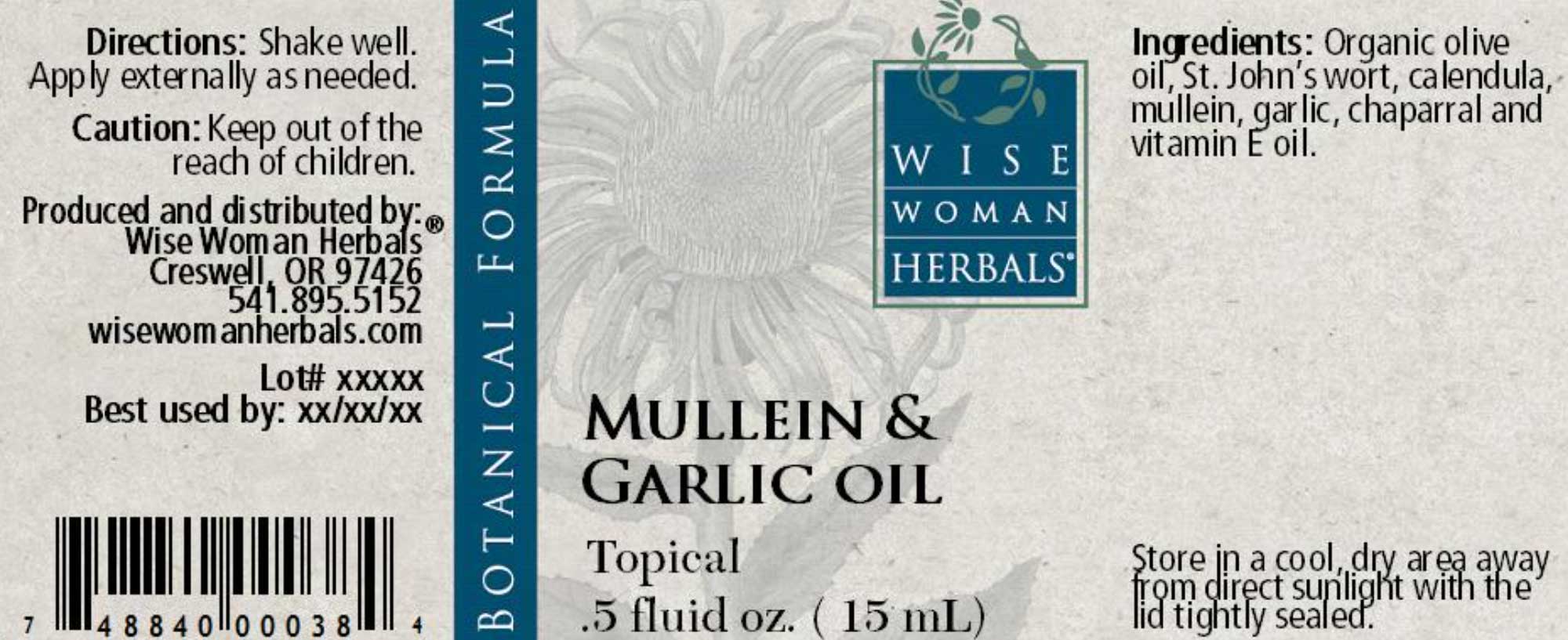 Wise Woman Herbals Mullein and Garlic Oil Label