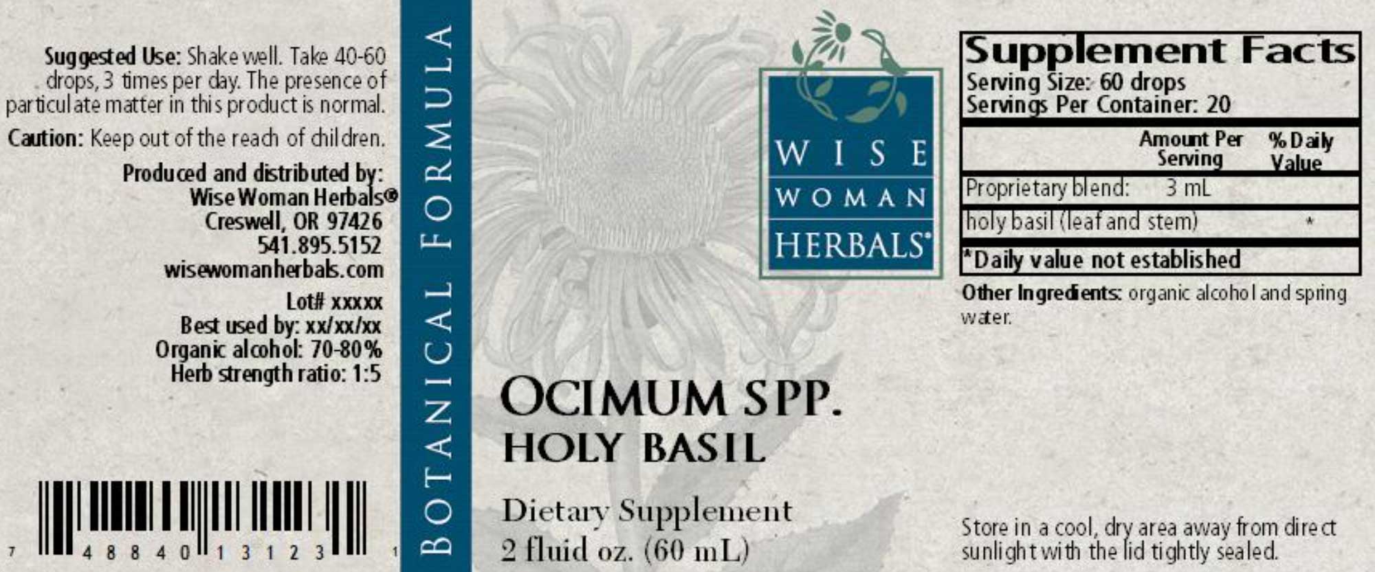 Wise Woman Herbals Ocimum Spp Holy Basil Label