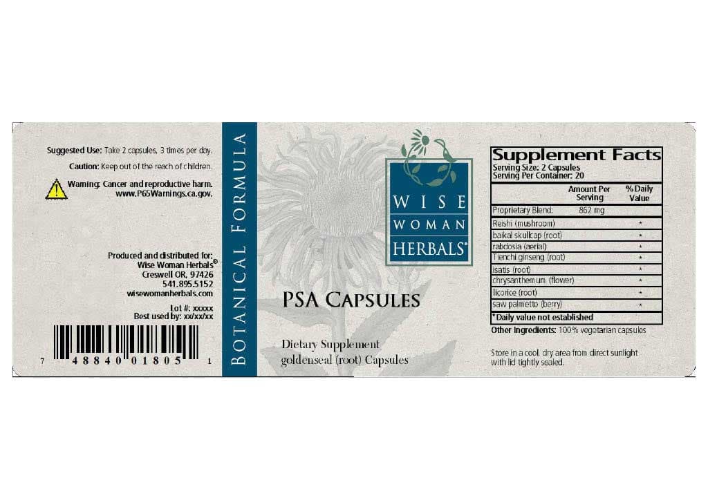 Wise Woman Herbals PSA Capsules Label