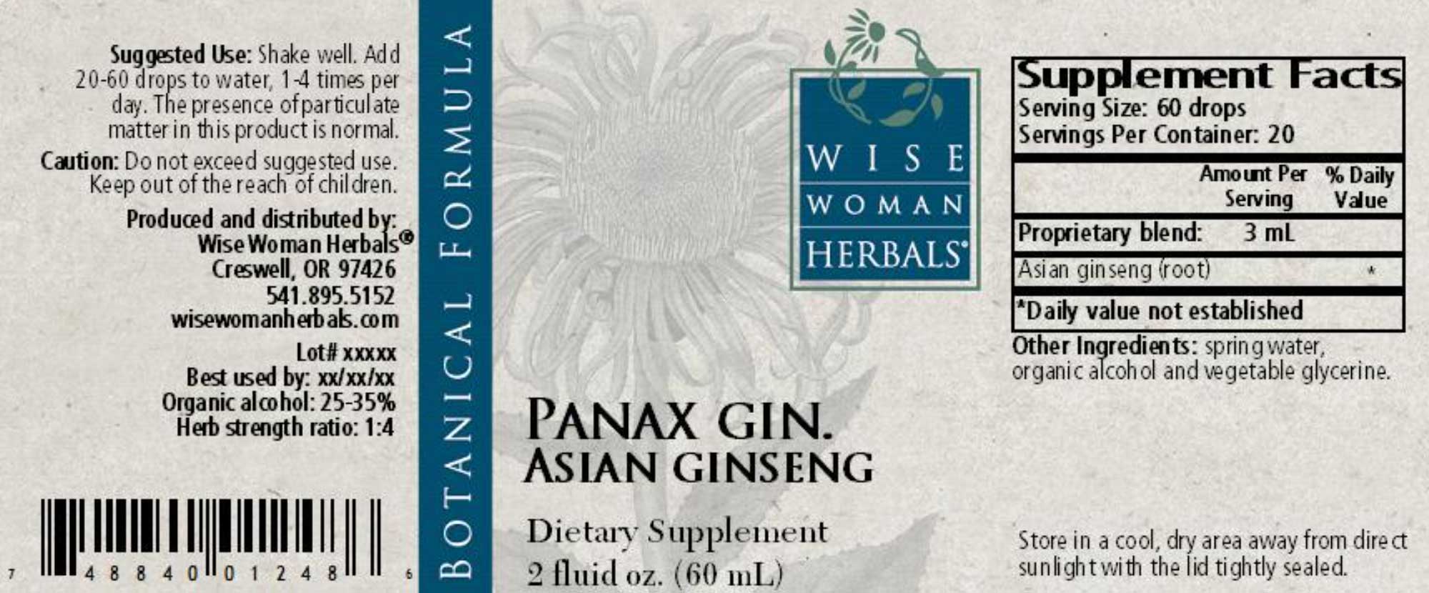 Wise Woman Herbals Panax Ginseng Asian Ginseng Label