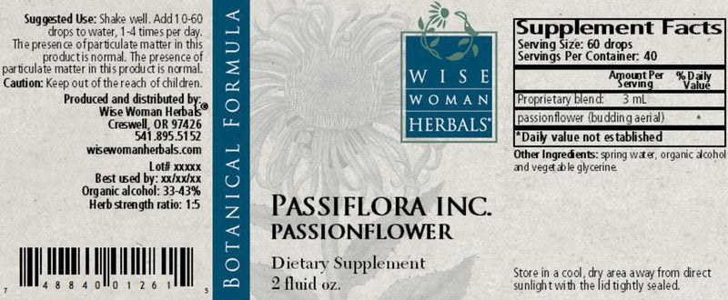 Wise Woman Herbals Passiflora Incarnata Passionflower Label