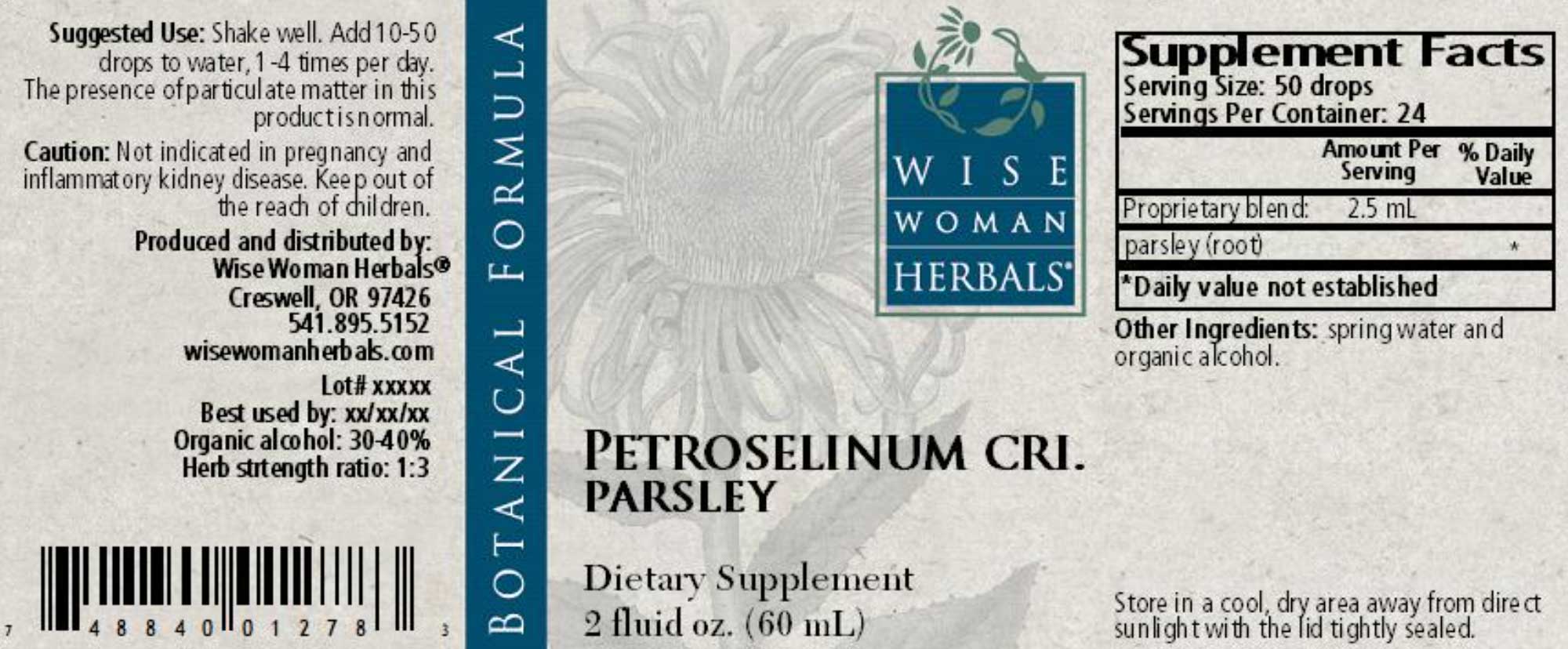Wise Woman Herbals Petroselinum Crispum Parsley Label