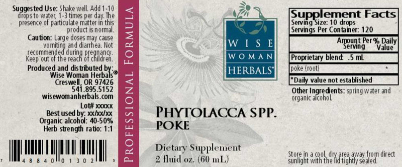 Wise Woman Herbals Phytolacca Spp. Poke Label