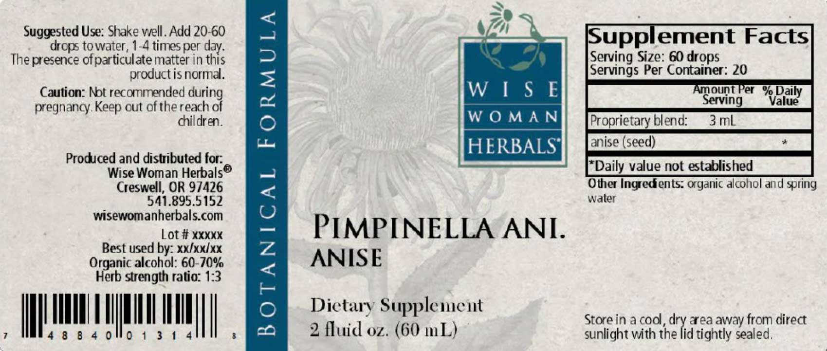 Wise Woman Herbals Pimpinella Anisum Anise Label
