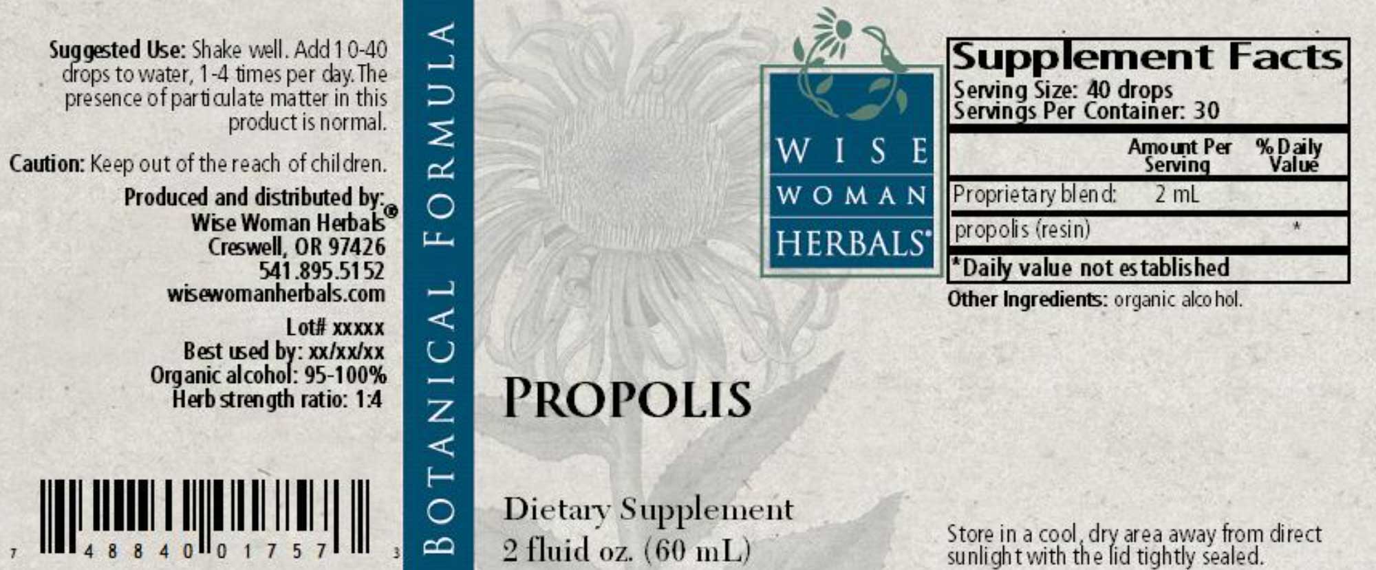 Wise Woman Herbals Propolis Label