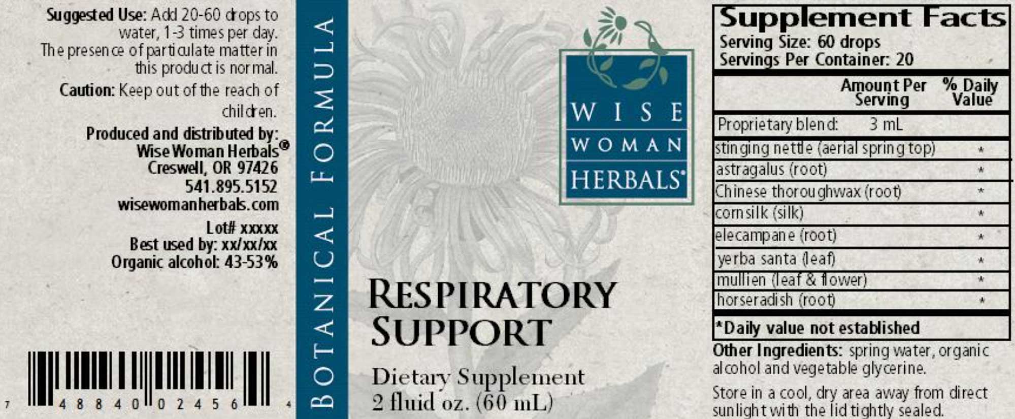 Wise Woman Herbals Respiratory Support Label
