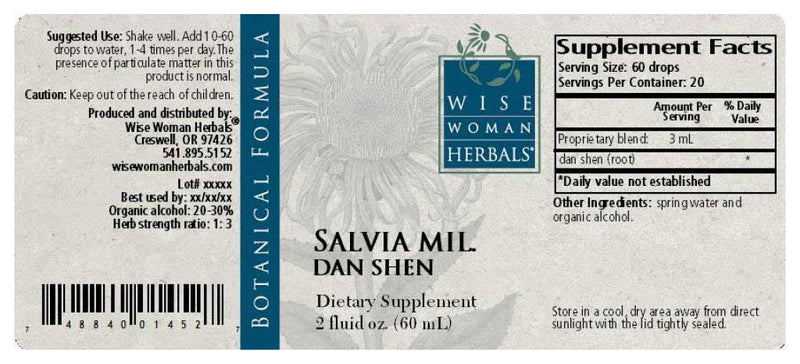 Wise Woman Herbals Salvia Miltiorrhiza Dan Shen Label