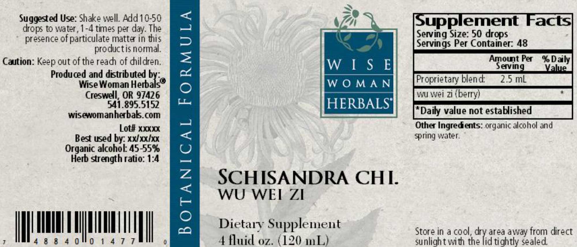 Wise Woman Herbals Schisandra Chinensis Wu Wei Zi Label