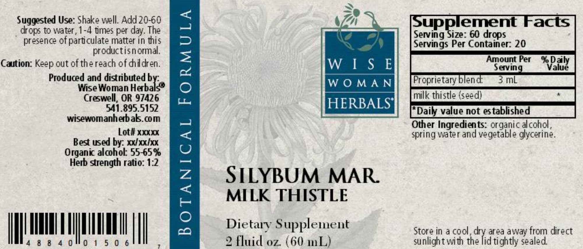 Wise Woman Herbals Silybum Marianum Milk Thistle Label