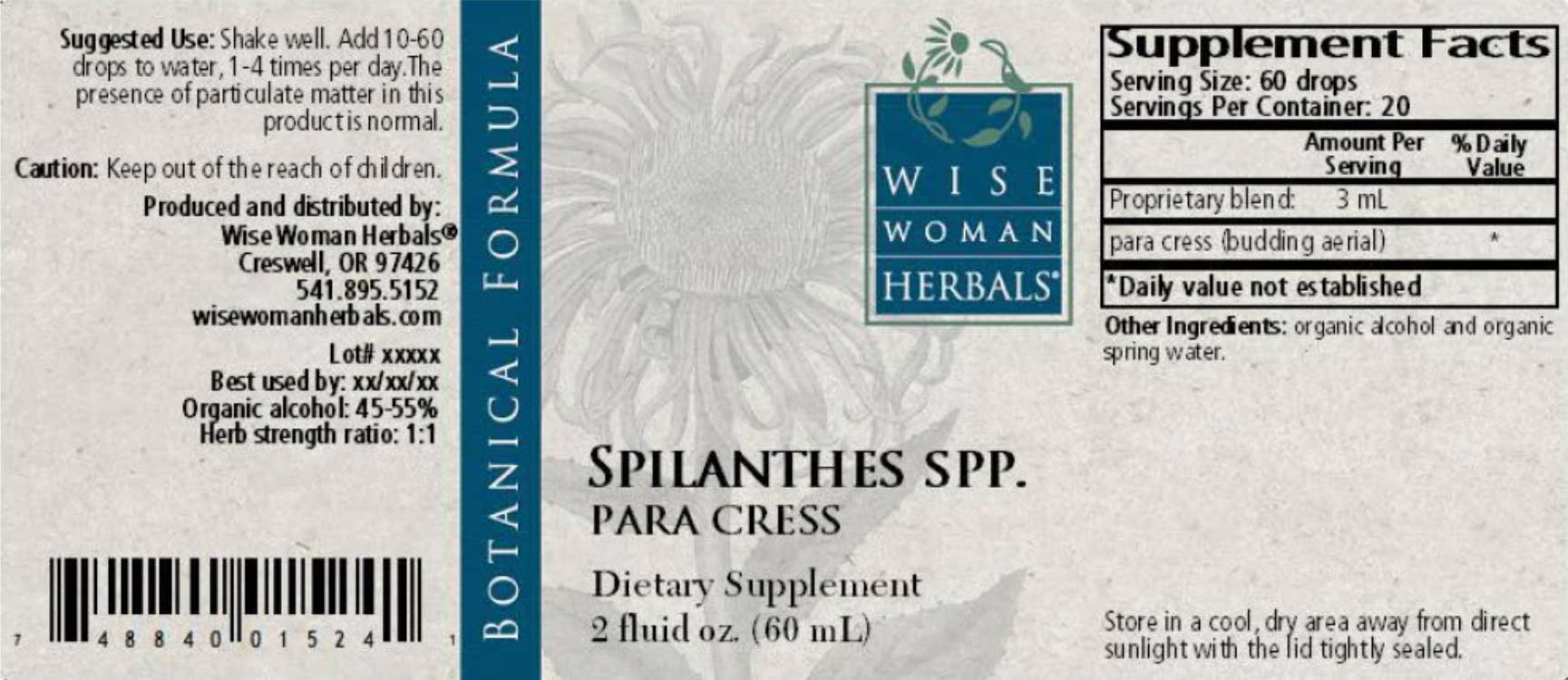 Wise Woman Herbals Spilanthes Acmella Para Cress Label