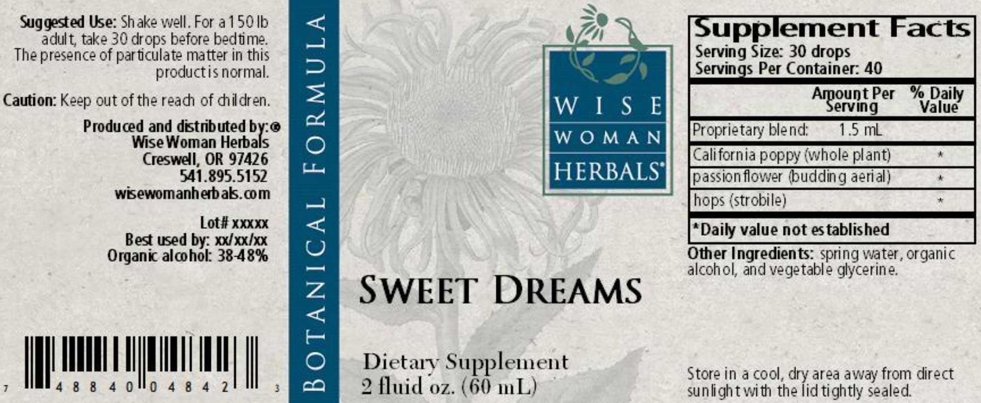 Wise Woman Herbals Sweet Dreams Label
