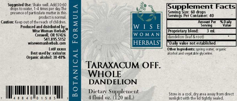 Wise Woman Herbals Taraxacum Officinale Dandelion Whole)  Label