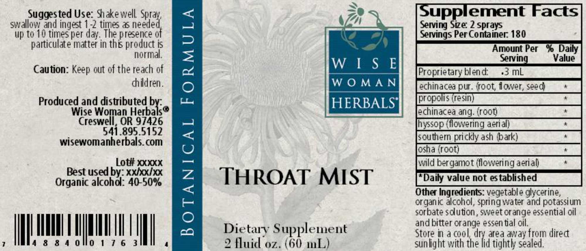 Wise Woman Herbals Throat Mist Label