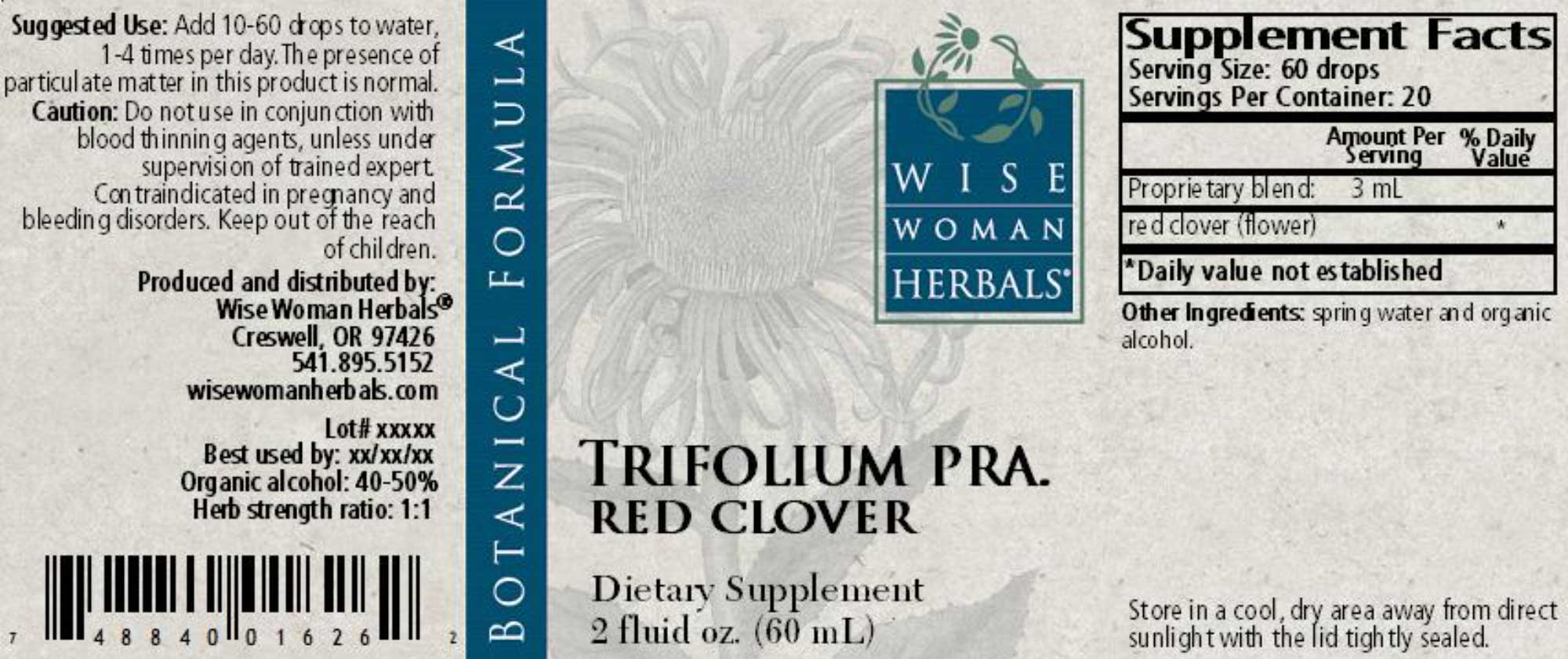 Wise Woman Herbals Trifolium Pratense Red Clover Label