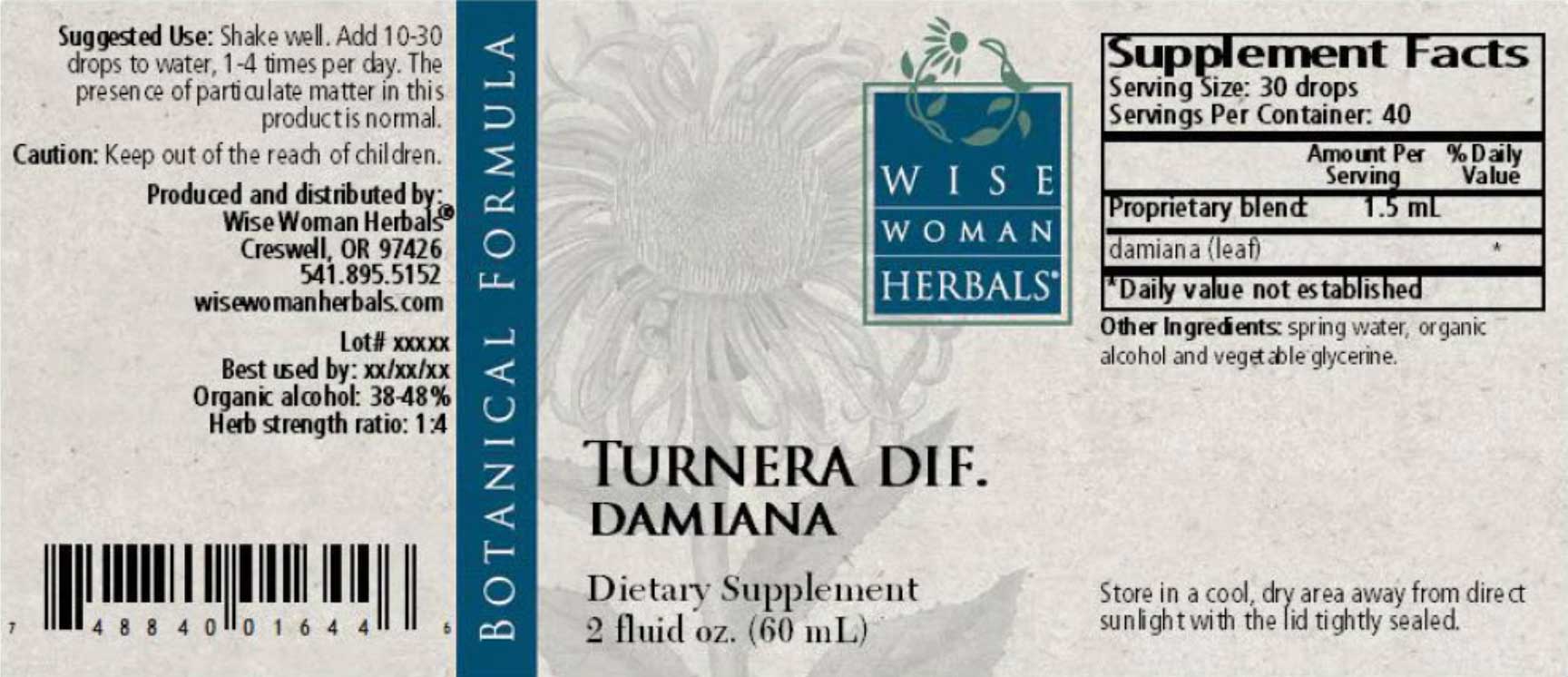 Wise Woman Herbals Turnera Diffusa Damiana Label