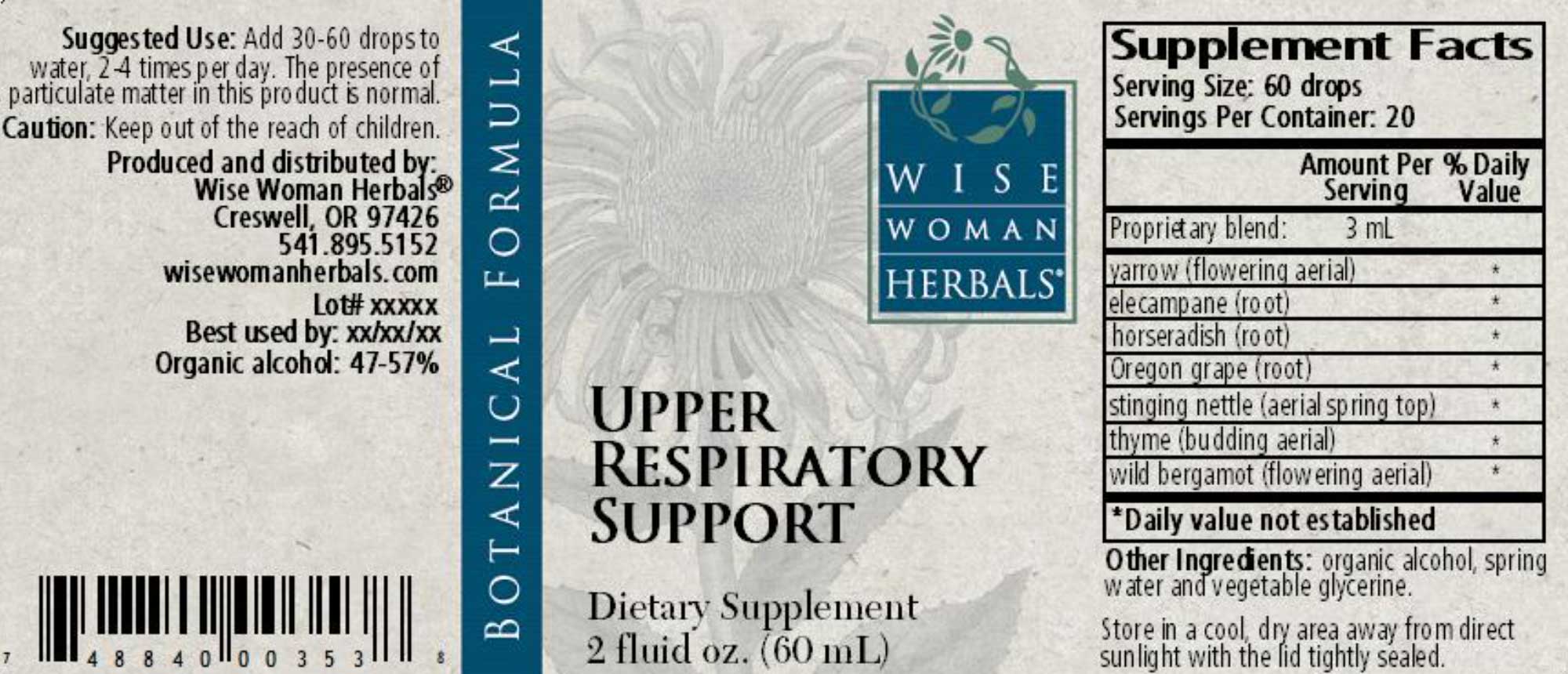 Wise Woman Herbals Upper Respiratory Support Label