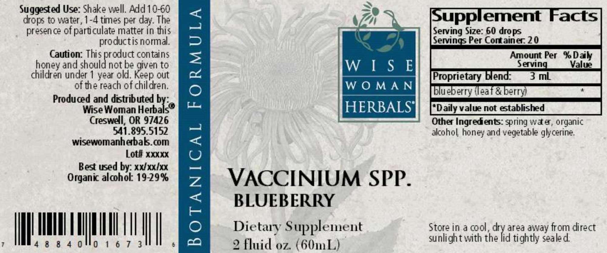 Wise Woman Herbals Vaccinium Spp Blueberry Bilberry Label