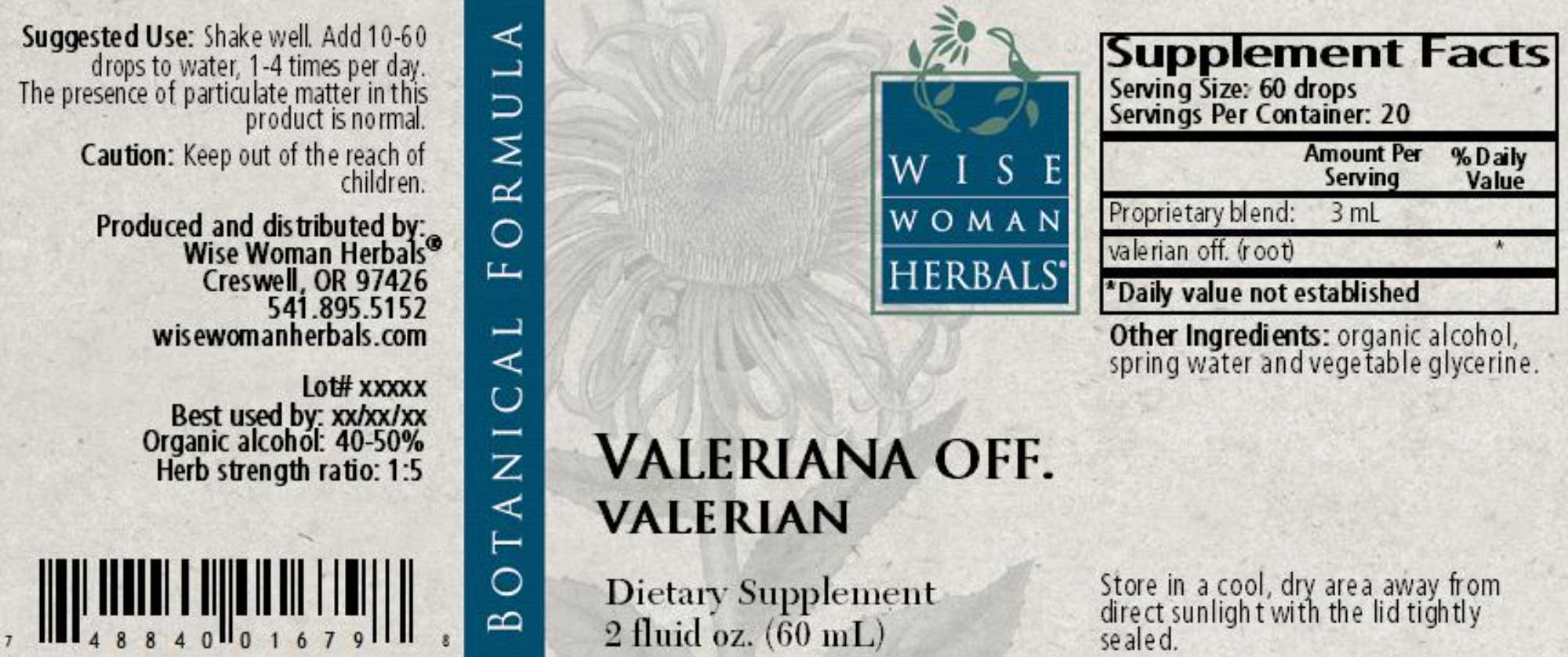 Wise Woman Herbals Valeriana Officinalis Valerian Label