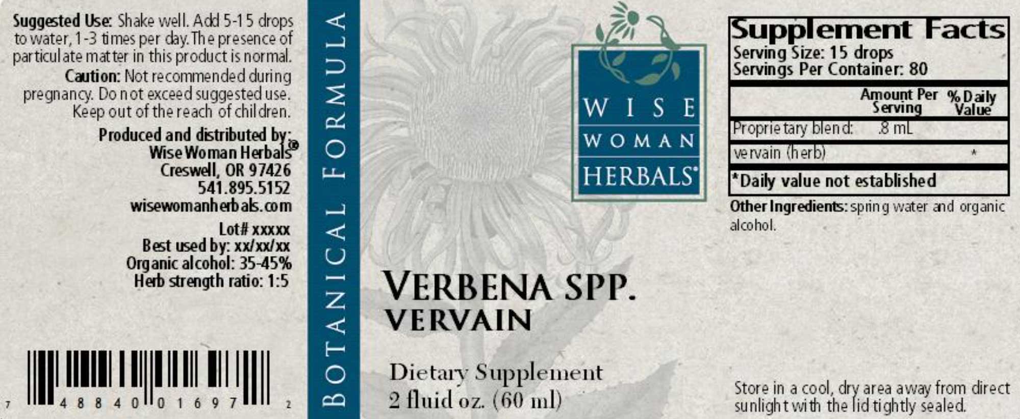 Wise Woman Herbals Verbena Spp Vervain Label