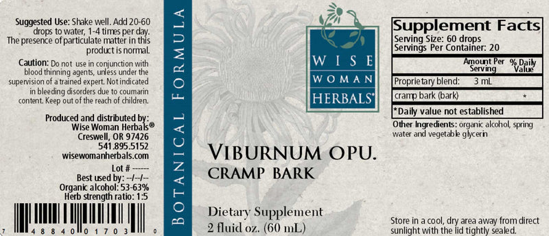Wise Woman Herbals Viburnum Opulus Cramp Bark Label