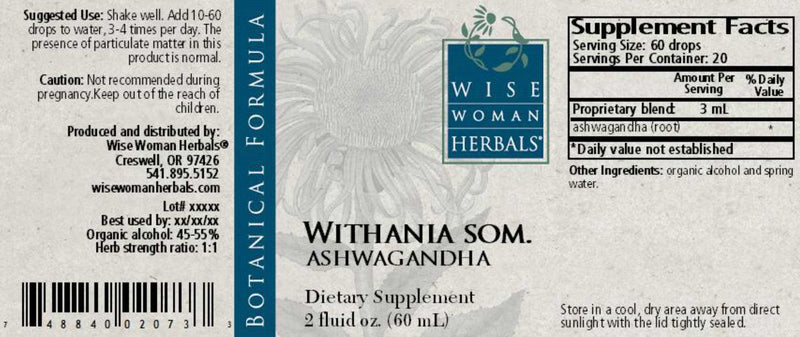 Wise Woman Herbals Withania Somnifera Ashwagandha Label