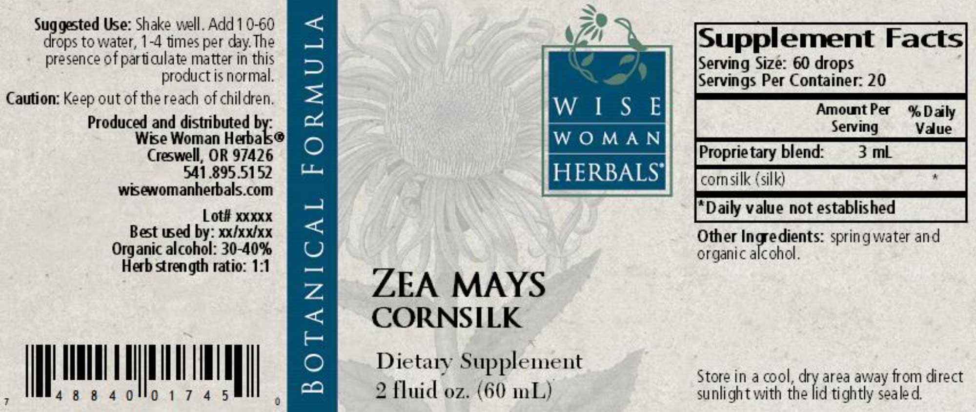 Wise Woman Herbals Zea Mays Cornsilk Label