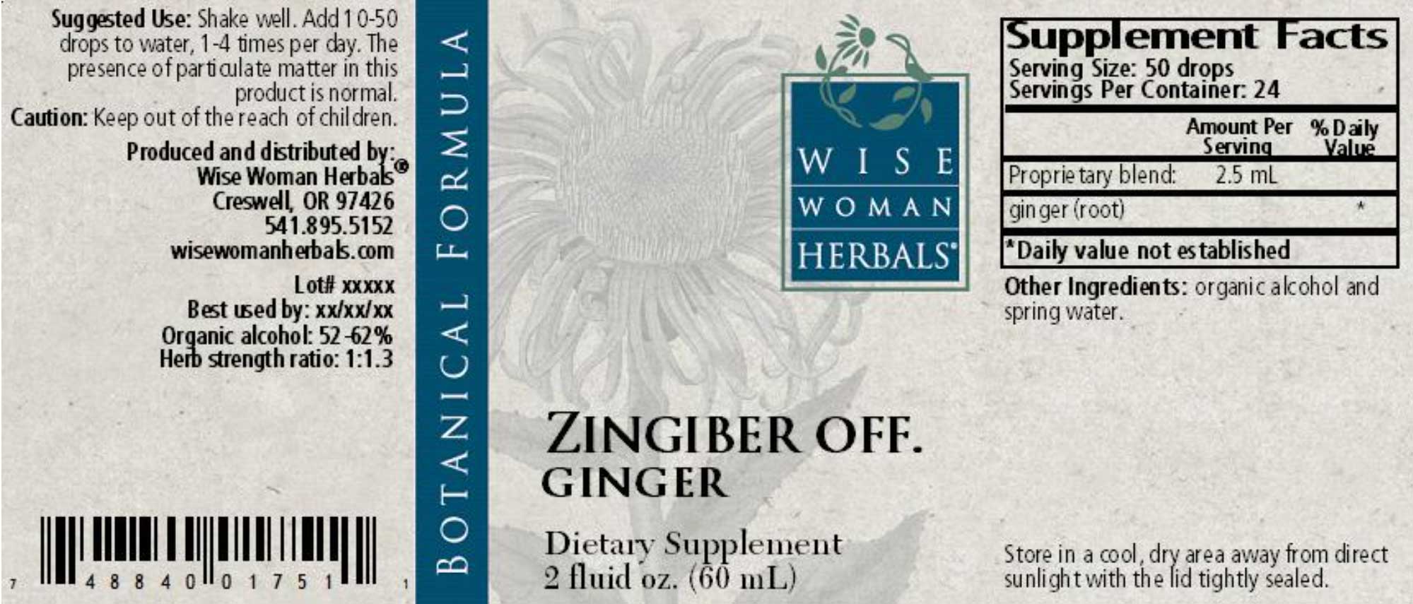 Wise Woman Herbals Zingiber Officinale Ginger Label