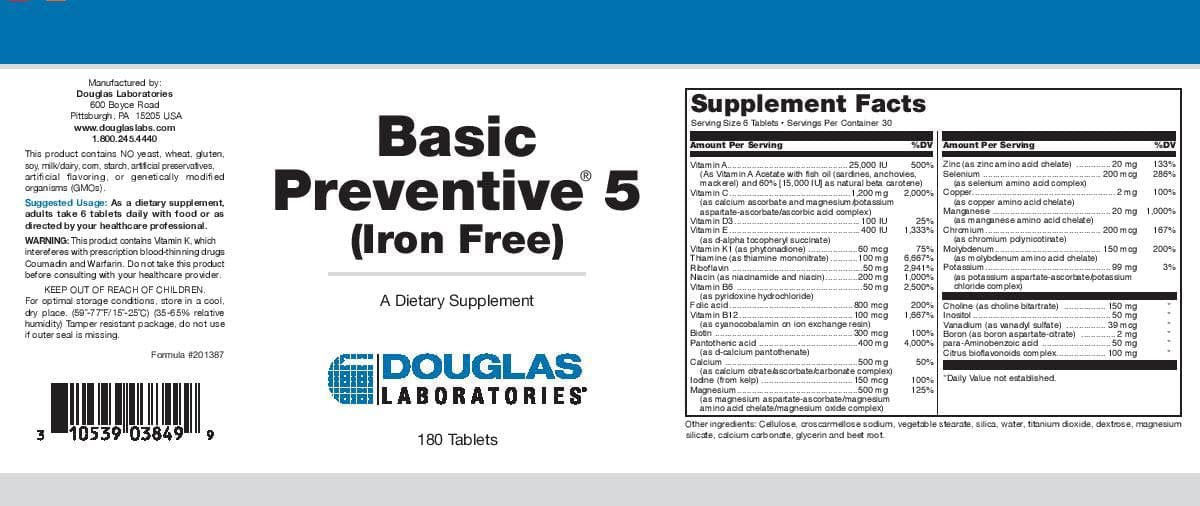 Douglas Laboratories Basic Preventive 5 (Iron-Free) Tablets