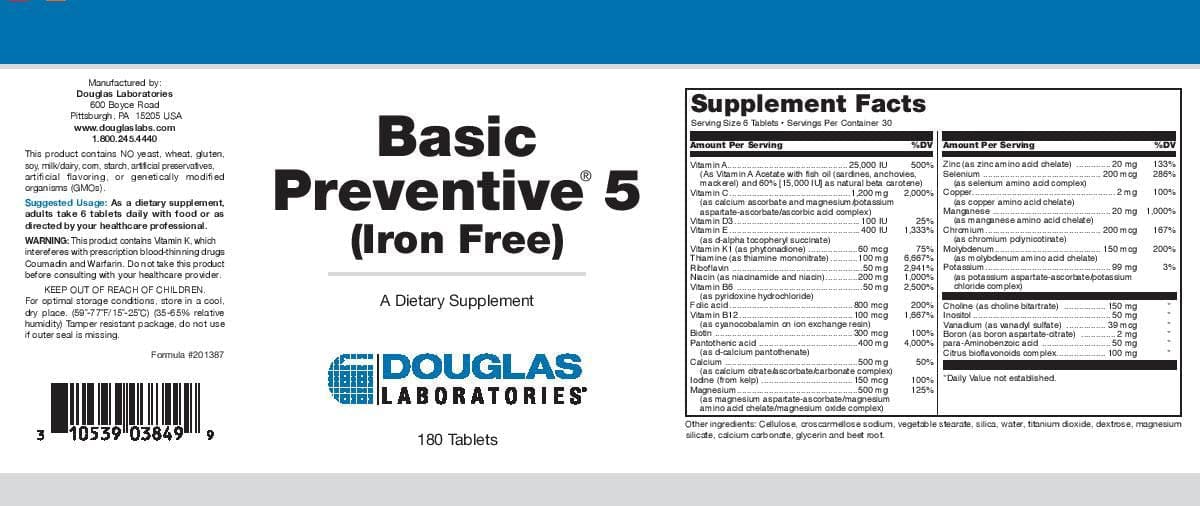 Douglas Laboratories Basic Preventive 5 (IronFree) Tablets