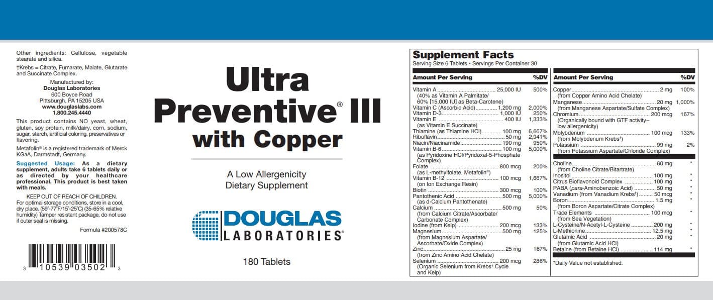 Douglas Laboratories Ultra Preventive III with Copper Tablets