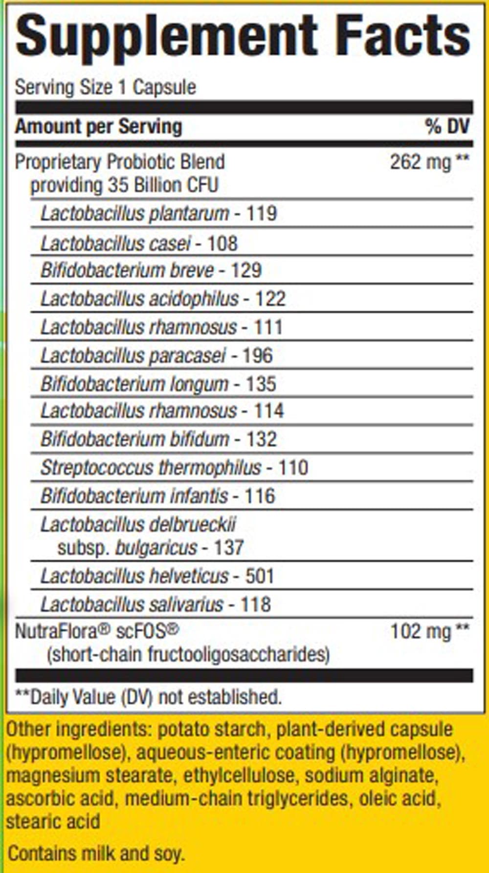 Nature's Way Fortify Optima Probiotic 35 Billion CFUNature's Way Fortify Optima Probiotic 35 Billion CFU Ingredients