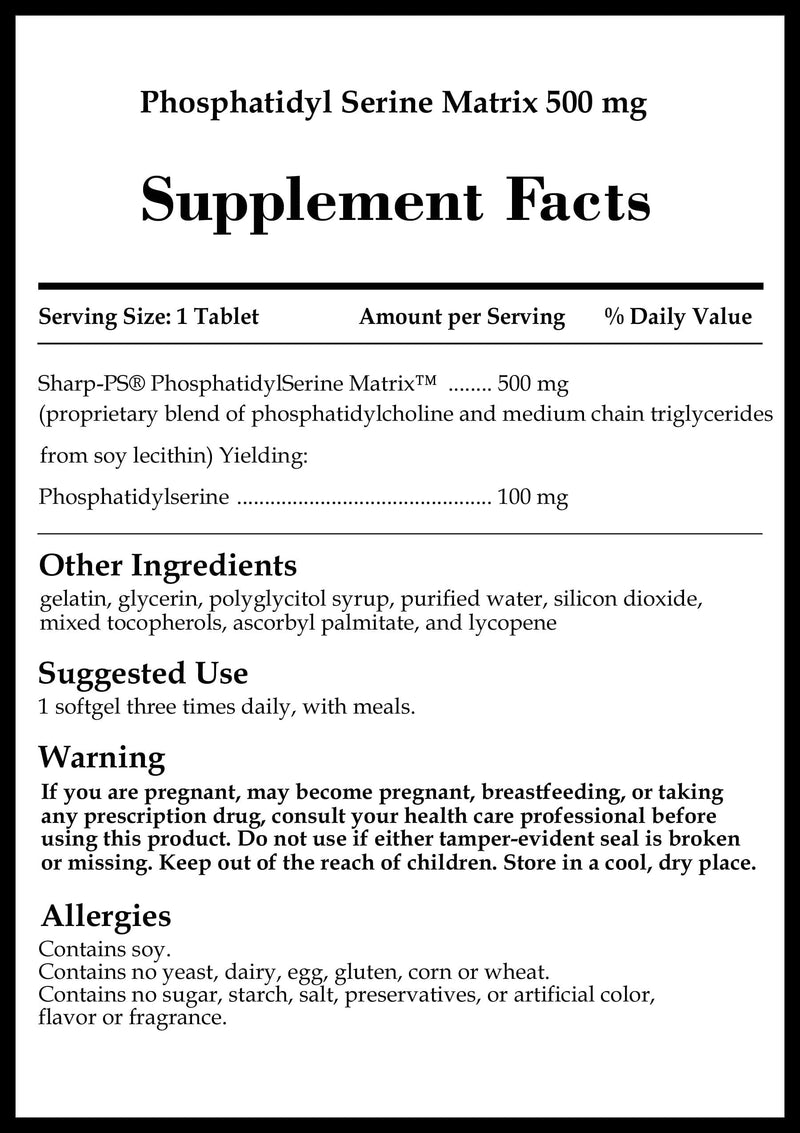 Source Naturals Phosphatidyl Serine Matrix 500 mg Ingredients